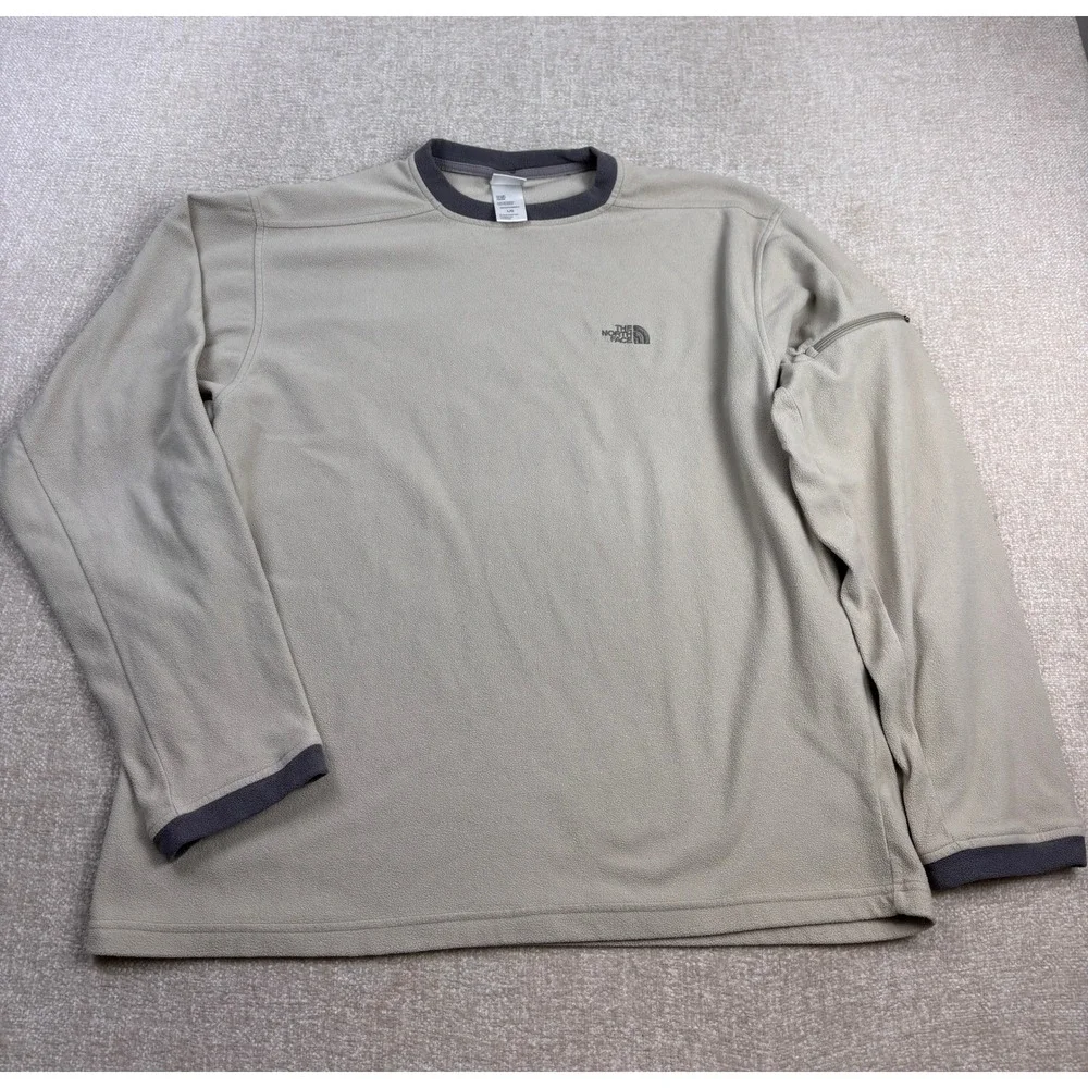 The North Face Mens Tan Fleece Pullover Long Sleeve Crew Neck Pocket Large